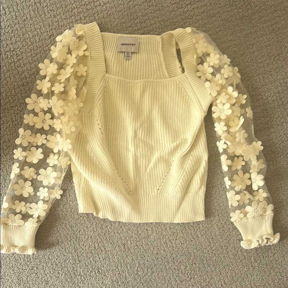 Cream Floral Sleeve Sweater